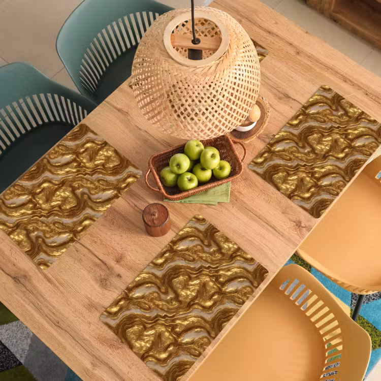 Set de table – 6 pièces - Ondulé - Naturel - Doré - Crème — 3