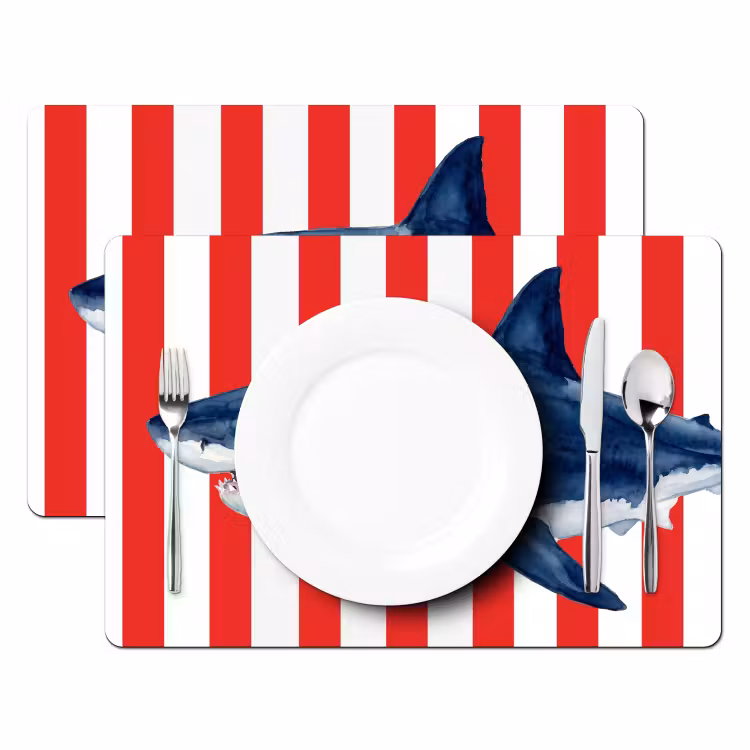 Set de table – 6 pièces - Poisson - Requin - Mer - Illustration - Bleu — 2