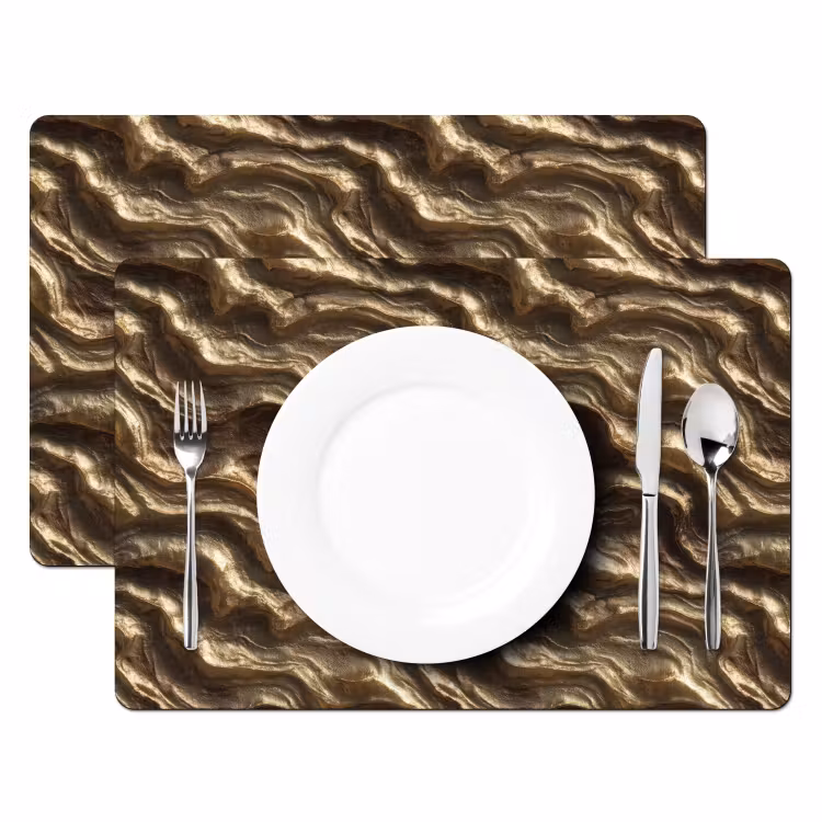 Set de table – 6 pièces - Relief - Vagues - Abstrait - Or bronze — 2