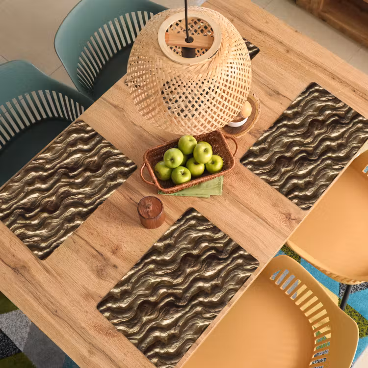 Set de table – 6 pièces - Relief - Vagues - Abstrait - Or bronze — 3