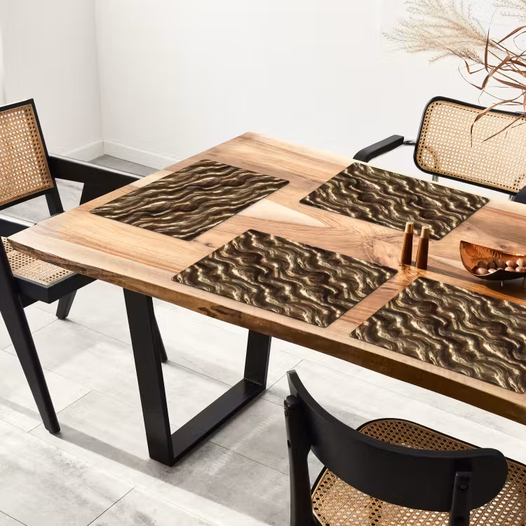 Set de table – 6 pièces - Relief - Vagues - Abstrait - Or bronze — 4