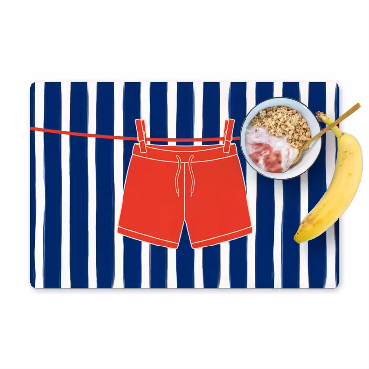 Set de table – 6 pièces - Short - Linge étendu - Été - Illustration - Rouge — 1