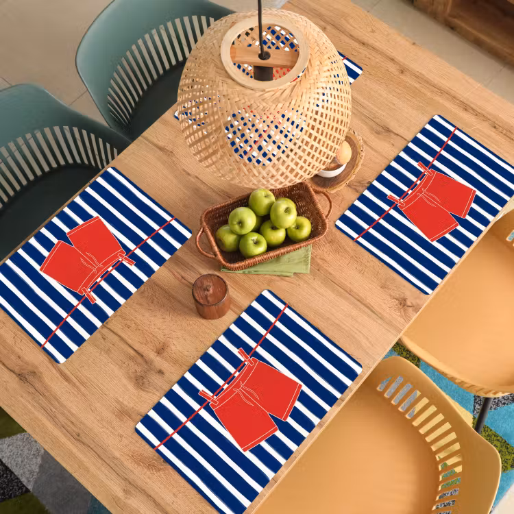 Set de table – 6 pièces - Short - Linge étendu - Été - Illustration - Rouge — 3