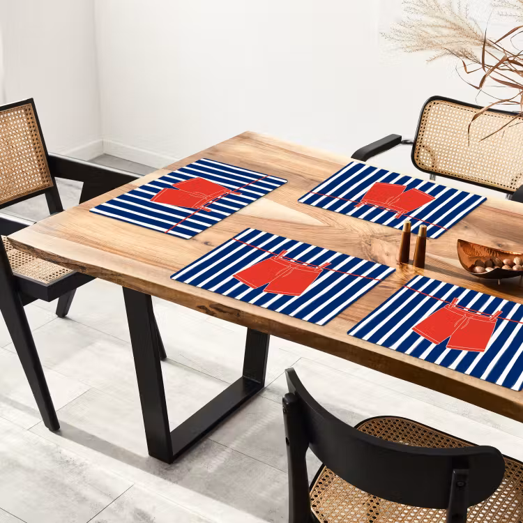 Set de table – 6 pièces - Short - Linge étendu - Été - Illustration - Rouge — 4