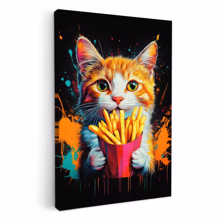 Tableau sur toile - Chat - Nourriture - Frites - Graffiti - Abstrait — 1
