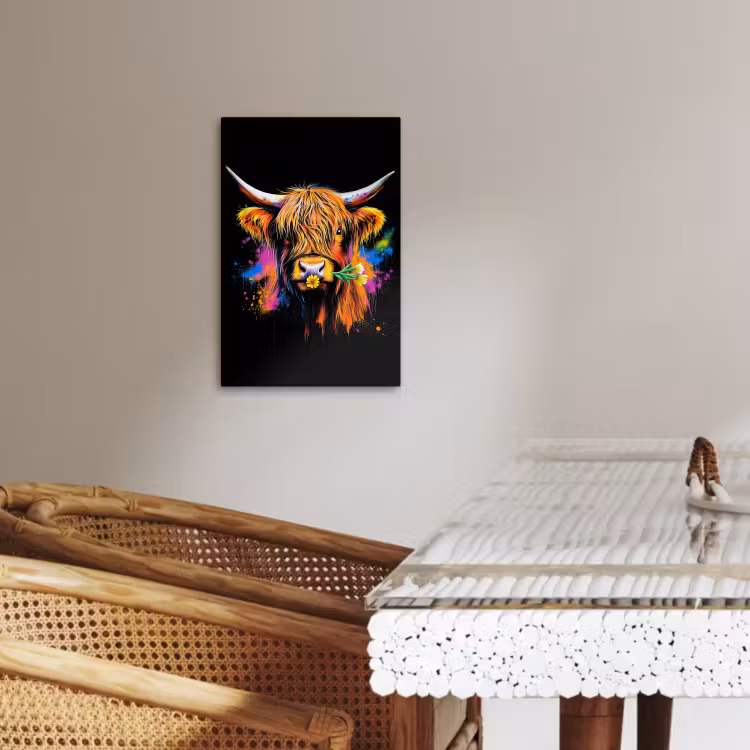 Tableau sur toile - Highlander écossais - Graffiti - Coloré - Fleur - Animaux — 1