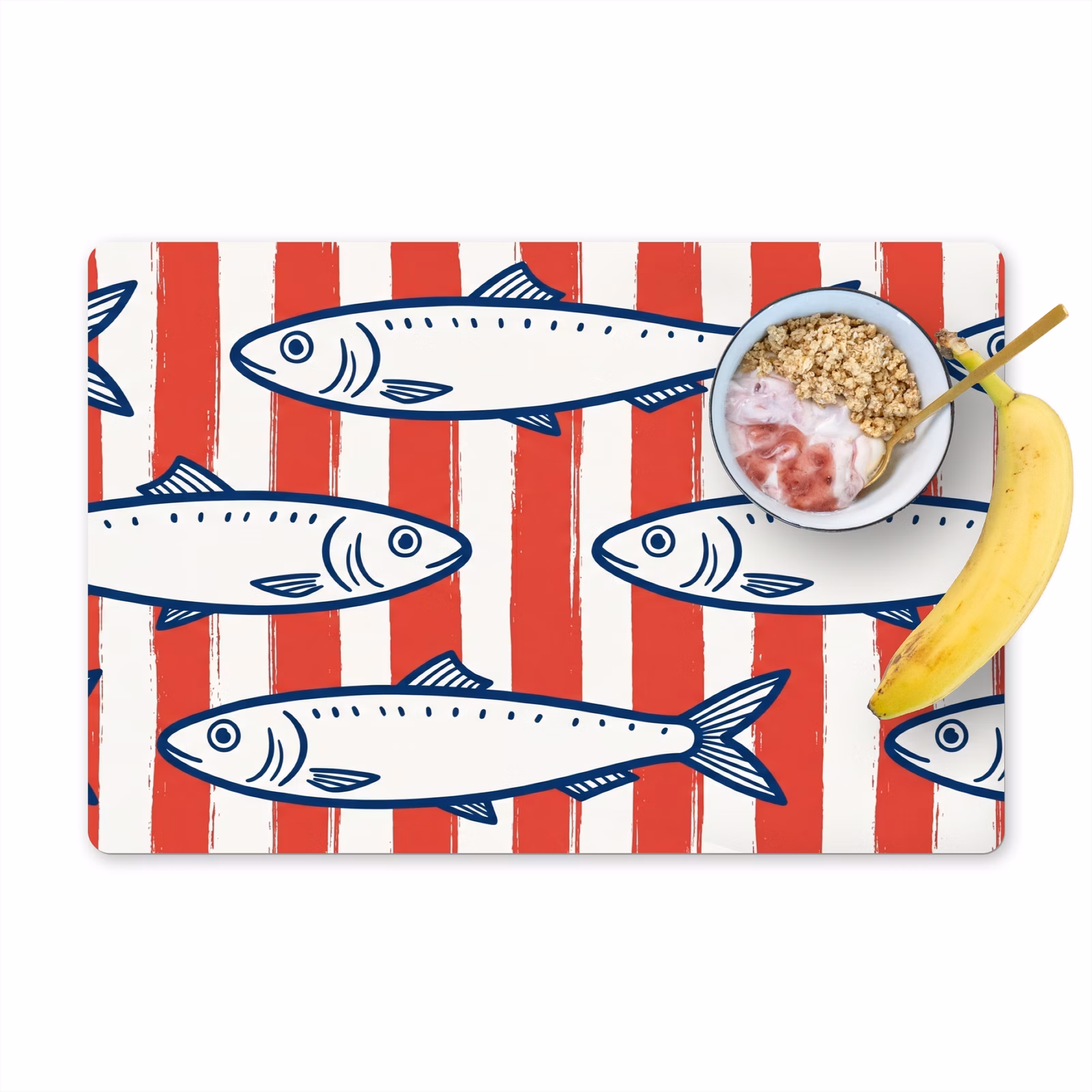 Set de table – 6 pièces - Poisson - Motif - Rayures - Illustration - Rouge — 1