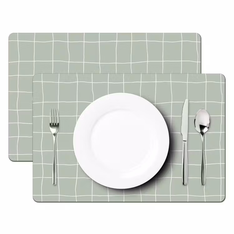 Set de table – 6 pièces - Motif en damier - Ondulé - Vert — 2
