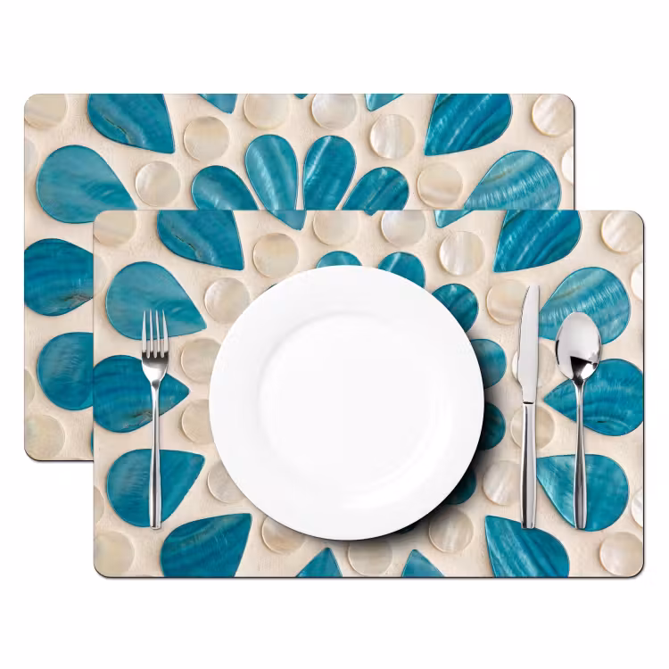 Set de table – 6 pièces - Motif - Mosaïque - Coquillages - Abstrait - Turquoise — 2