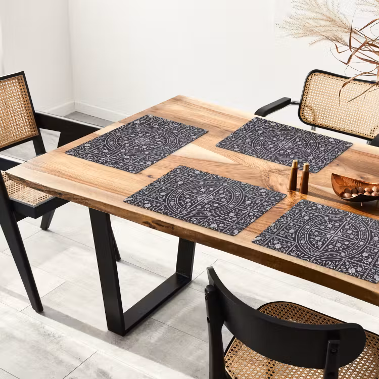 Set de table – 6 pièces - Motif - Motif floral - Décoration - Classique - Noir — 4