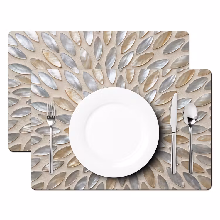 Set de table – 6 pièces - Motif - Ovale - Brillant - Abstrait - Beige — 2