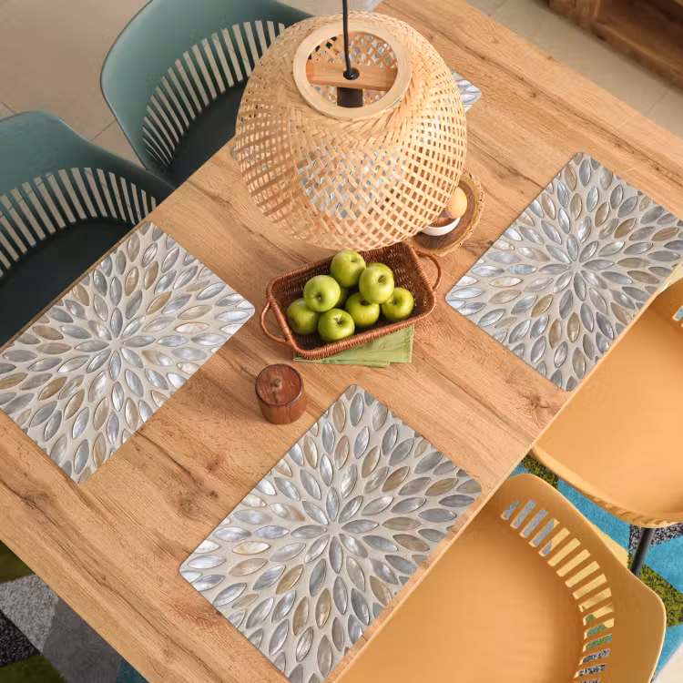 Set de table – 6 pièces - Motif - Ovale - Brillant - Abstrait - Beige — 3