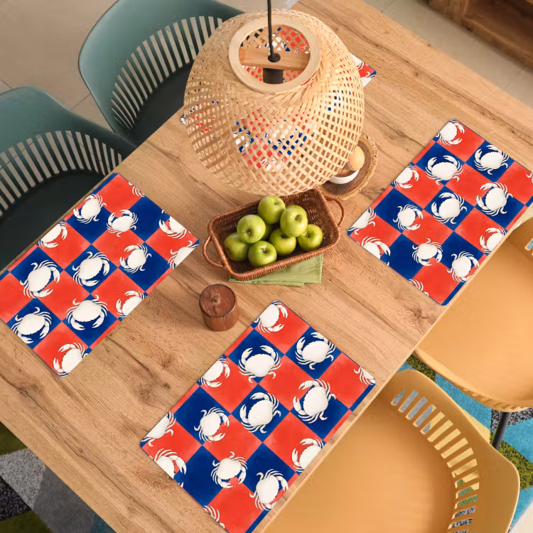 Set de table – 6 pièces - Motif - Vie marine - Rouge - Bleu - Abstrait — 3