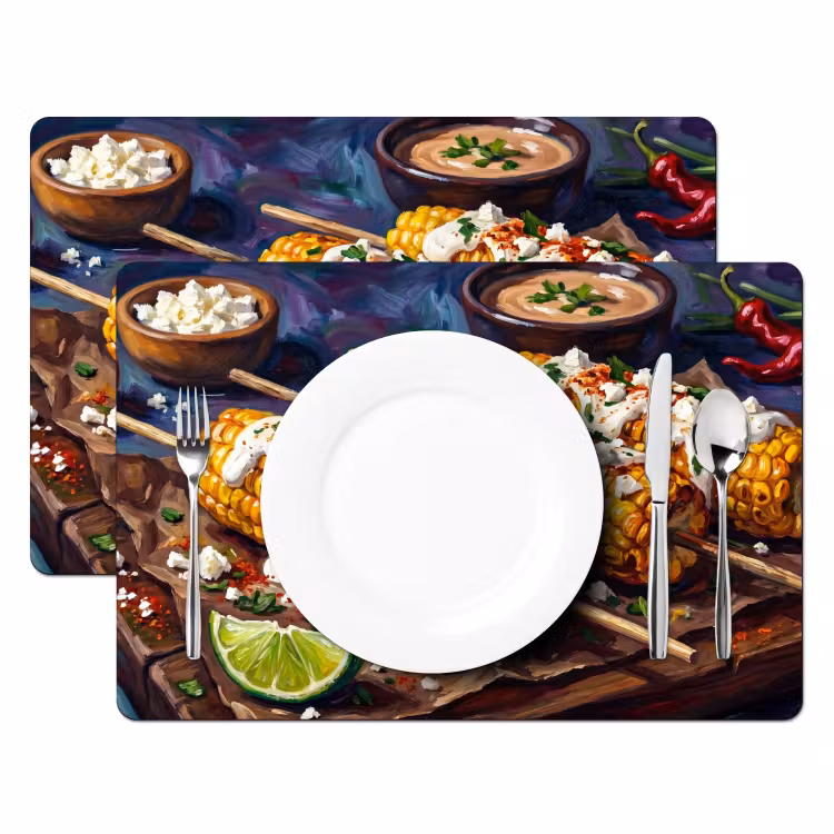 Set de table – 6 pièces - Nourriture - Maïs - Sauce - Peint - Jaune — 2