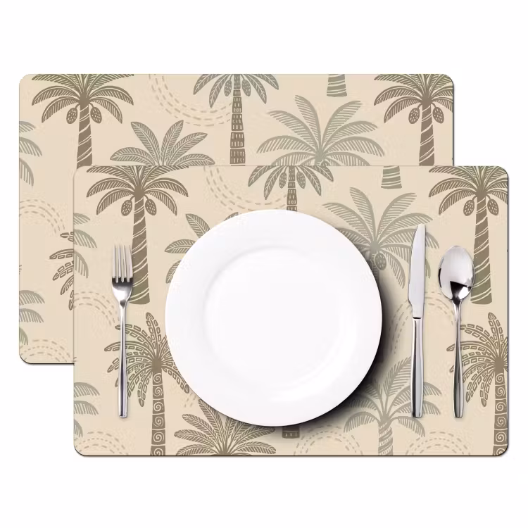 Set de table – 6 pièces - Palmiers - Motif - Tropical - Beige — 2