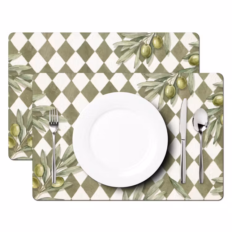 Set de table – 6 pièces - Plante - Branches d'olivier - Aquarelle - Méditerranéen - Vert — 2