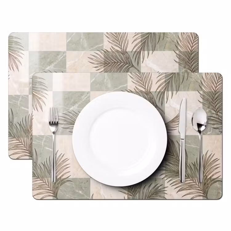 Set de table – 6 pièces - Plantes - Feuilles - Marbre - Moderne - Vert — 2