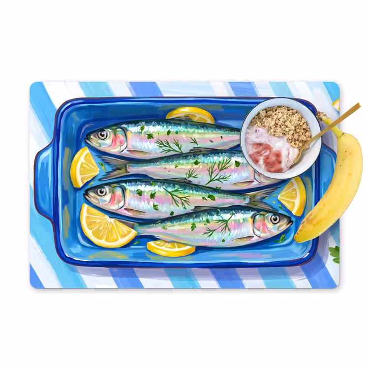 Set de table – 6 pièces - Poisson - Citron - Herbes aromatiques - Nourriture - Bleu — 1