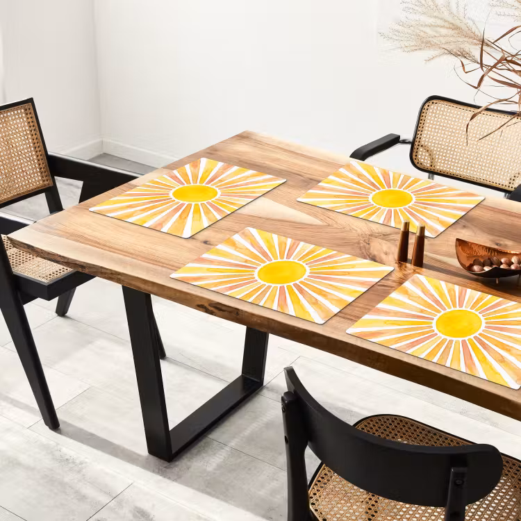 Set de table – 6 pièces - Soleil - Rayons - Aquarelle - Jaune - Abstrait — 4