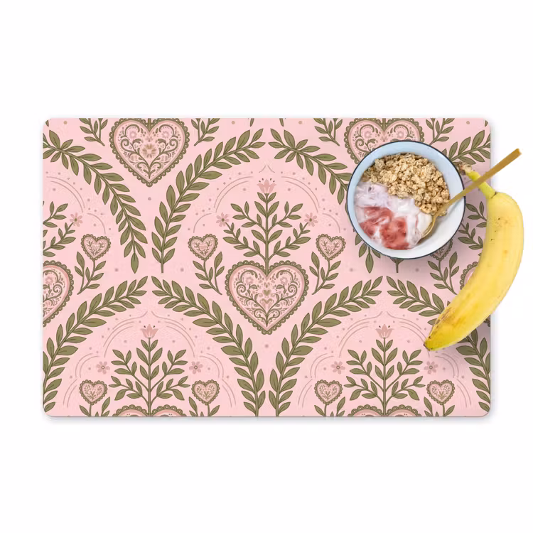 Set de table – 6 pièces - Motif - Cœur - Fleurs - Folklorique - Rose — 1