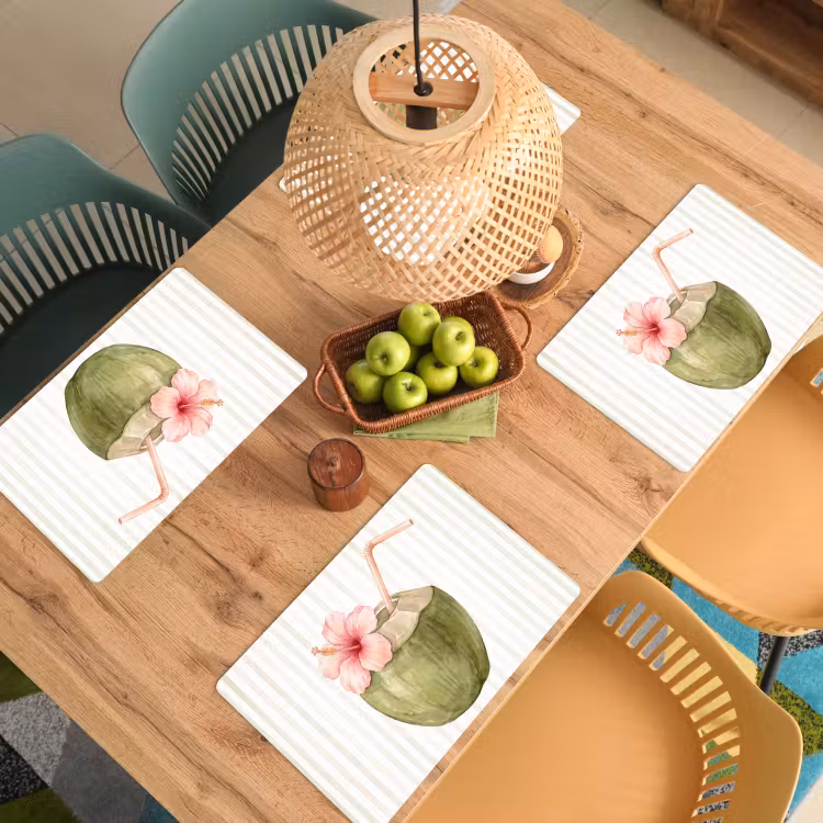 Set de table – 6 pièces - Noix de coco - Boisson - Tropical - Illustration - Été — 3