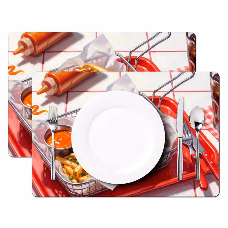 Set de table – 6 pièces - Nourriture - Hot-dog - Fast-food - Moderne - Rouge — 2