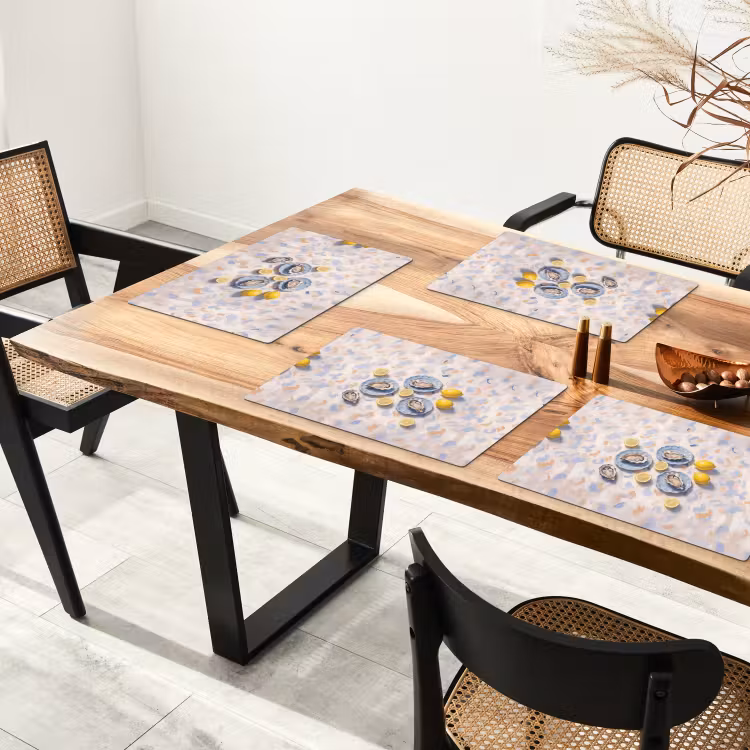 Set de table – 6 pièces - Nourriture - Huîtres - Citrons - Moderne - Jaune — 4