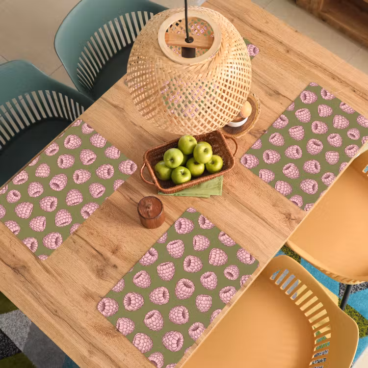 Set de table – 6 pièces - Nourriture - Motif - Illustration - Rose - Vert — 3