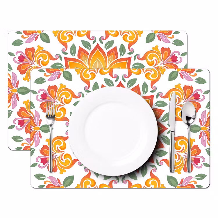 Set de table – 6 pièces - Mandala - Fleurs - Décoration - Coloré - Abstrait — 2