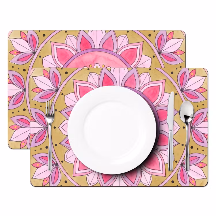 Set de table – 6 pièces - Mandala - Motif - Art - Aquarelle - Rose — 2