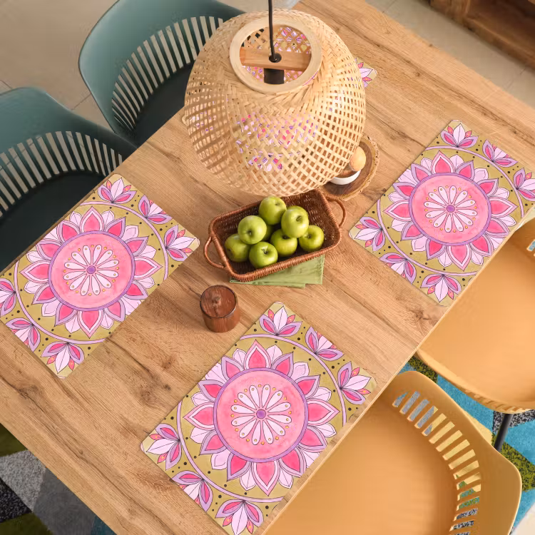 Set de table – 6 pièces - Mandala - Motif - Art - Aquarelle - Rose — 3