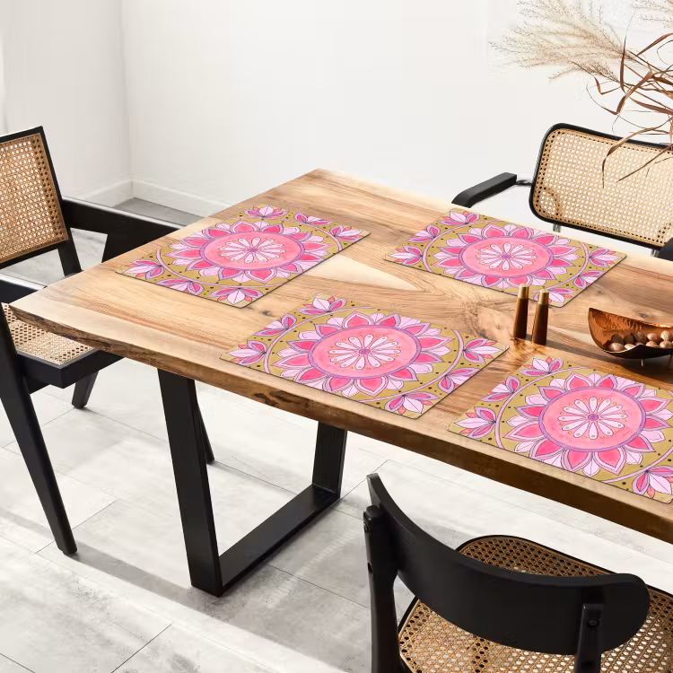 Set de table – 6 pièces - Mandala - Motif - Art - Aquarelle - Rose — 4