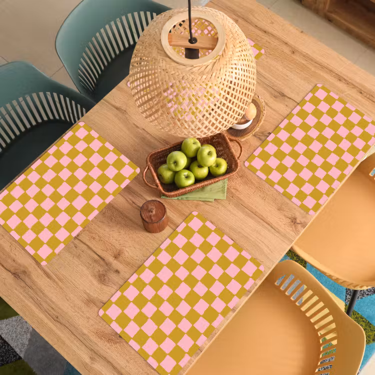 Set de table – 6 pièces - Motif - Carré - Rose — 3