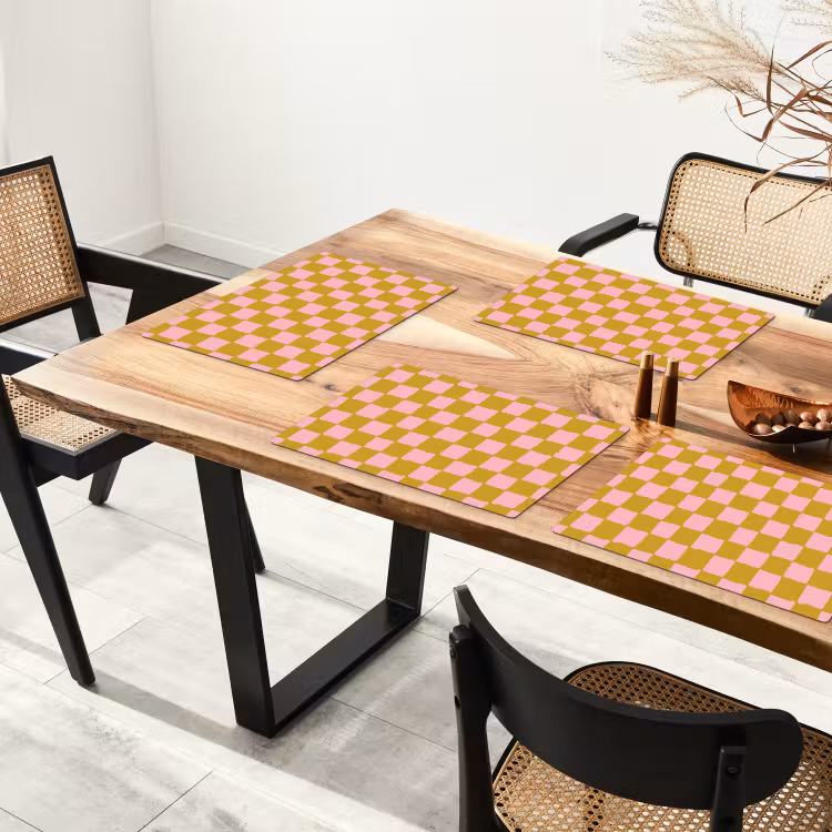 Set de table – 6 pièces - Motif - Carré - Rose — 4