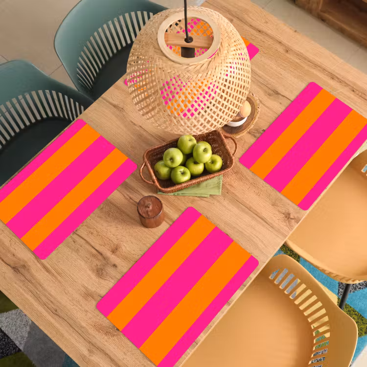 Set de table – 6 pièces - Rayures - Horizontal - Rose — 3