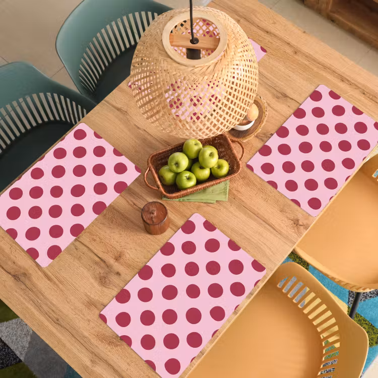 Set de table – 6 pièces - Pois - Motif - Bordeaux — 3