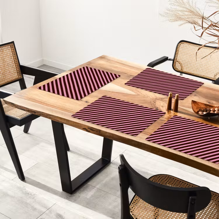 Set de table – 6 pièces - Rayures - Rose - Marron — 4