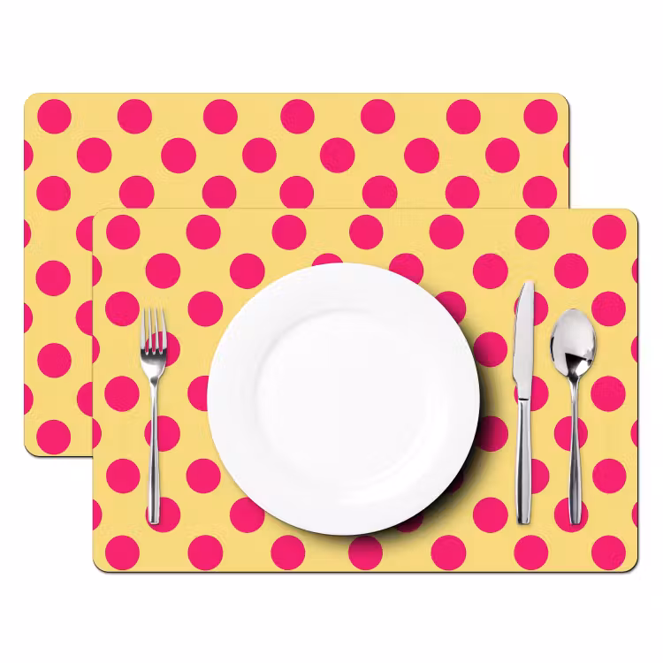 Set de table – 6 pièces - Rose - Points - Jaune — 2