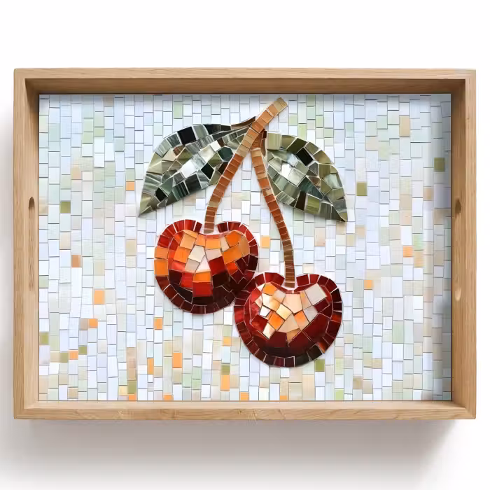 Plateau - Cerise - Rouge - Mosaïque - Feuilles
