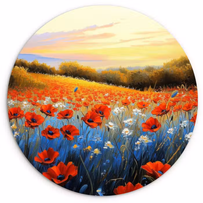 Tableau rond - Coquelicot - Champ de fleurs - Coloré