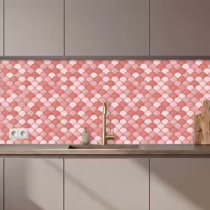 Crédence cuisine - Carrelage - Motif - Rose - Or