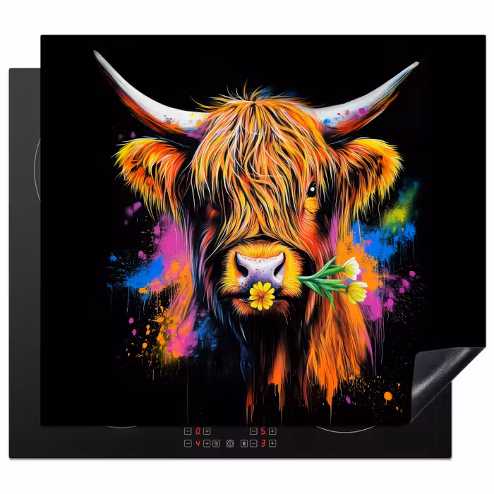 Protection plaque induction - Highlander écossais - Graffiti - Coloré - Fleur - Animaux