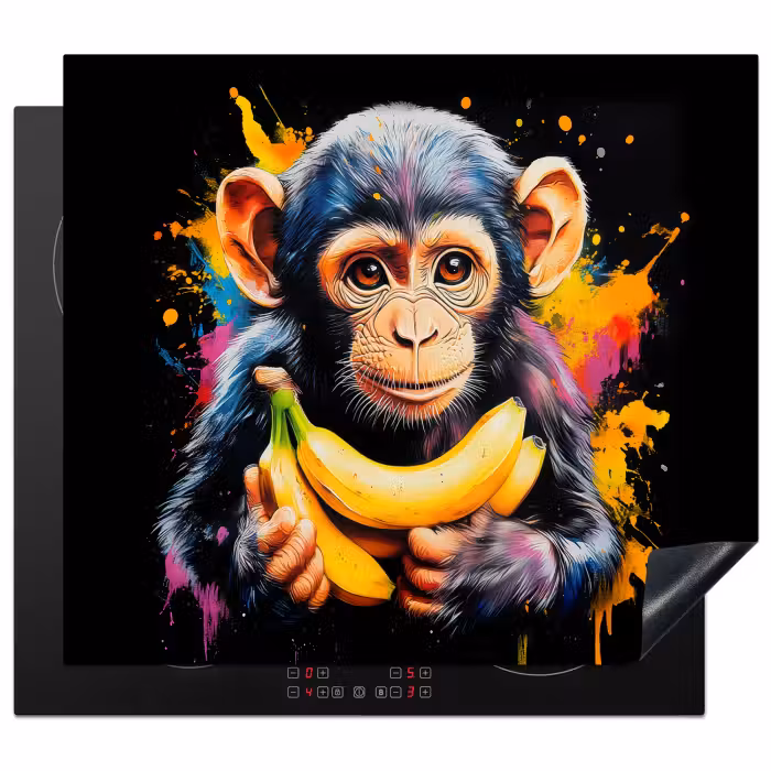 Protection plaque induction - Singe - Graffiti - Coloré - Bananes - Moderne