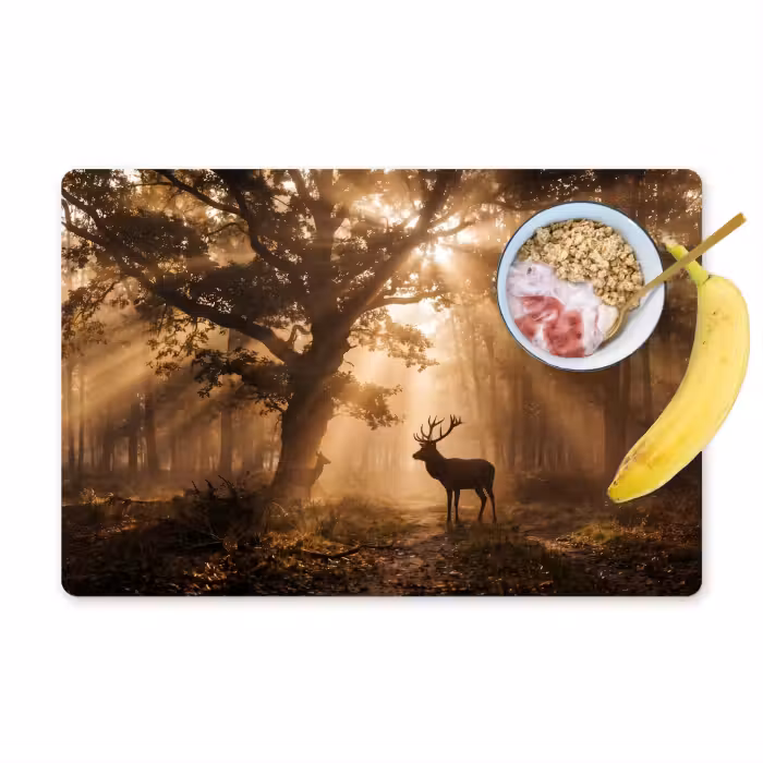 Set de table – 6 pièces - Cerf - Forêt - Brumeux - Nature - Or