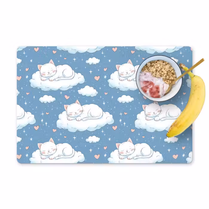 Set de table – 6 pièces - Chaton - Nuages - Bleu