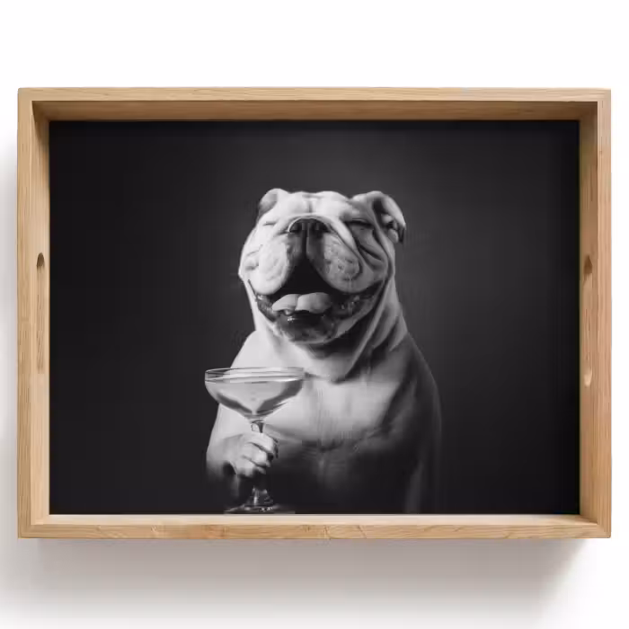 Plateau - Bouledogue - Chien - Verre