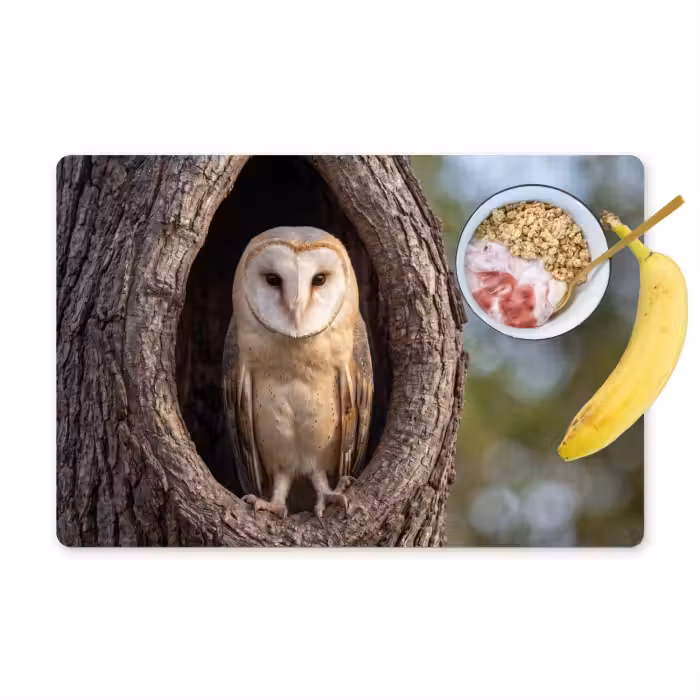 Set de table – 6 pièces - Chouette effraie - Arbre - Nature - Marron