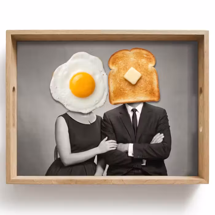 Plateau - Petit-déjeuner - Couple - Œuf - Pain