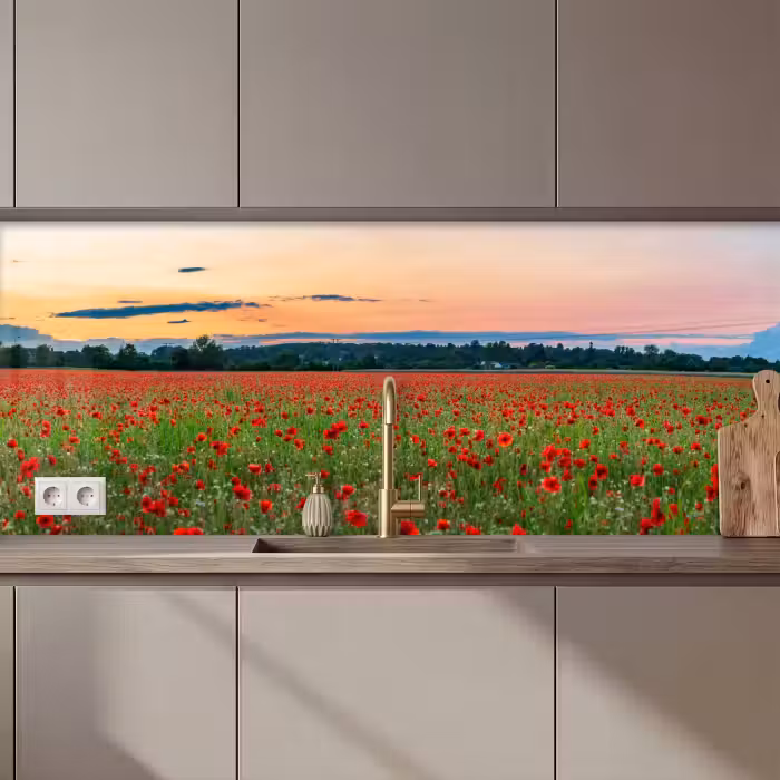 Crédence cuisine - Coquelicots - Paysage - Rouge - Fleurs