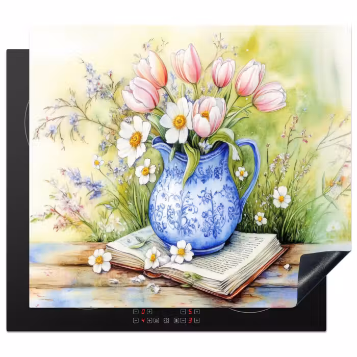 Protection plaque induction - Vase - Bleu de Delft - Marguerites